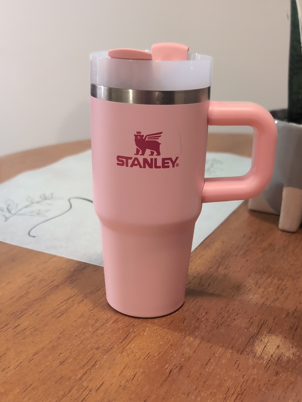Stanley Pink Travel Mug with Handle - Insulated Stainless Steel